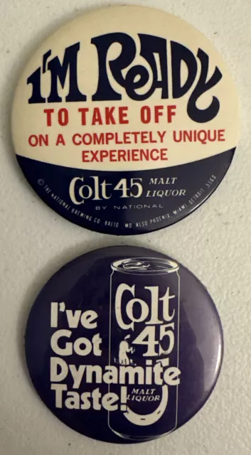 2 Large Vintage Colt 45 Malt Liquor National Brewing Co. Pinback Buttons