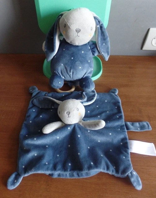 S23 / doudou lapin plat bleu étoiles blanches + lapin musical SIMBA TOYS