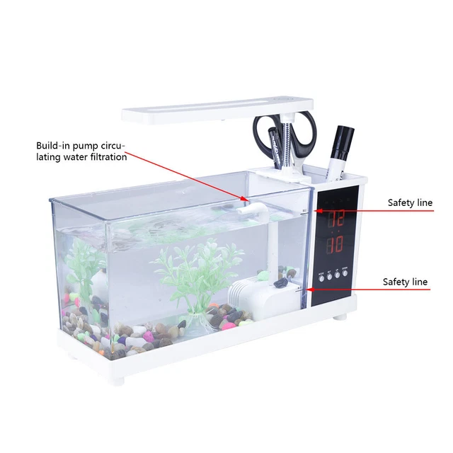Multifunctional USB Mini Fish Tank Aquarium With Clock Function LED Light