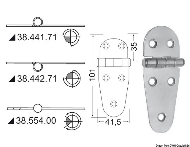 Charnière Inox Enver 107x39 MM Marque Osculati 38.442.71