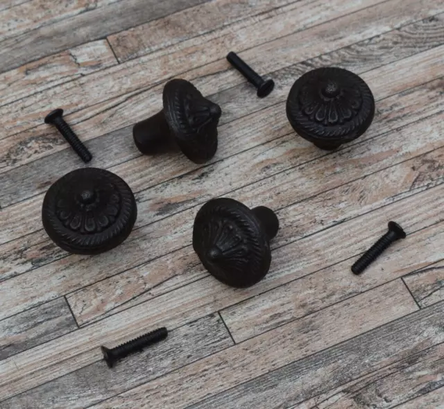 4x Vtg Cast Iron Floral Knob Drawer Cabinet Door Gate Kitchen Pulls Knob Handles