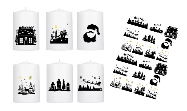 2 x 9 Kerzentattoos für Stumpenkerzen 6 x 8-10 cm schwarz weiß Silhouette, DIY