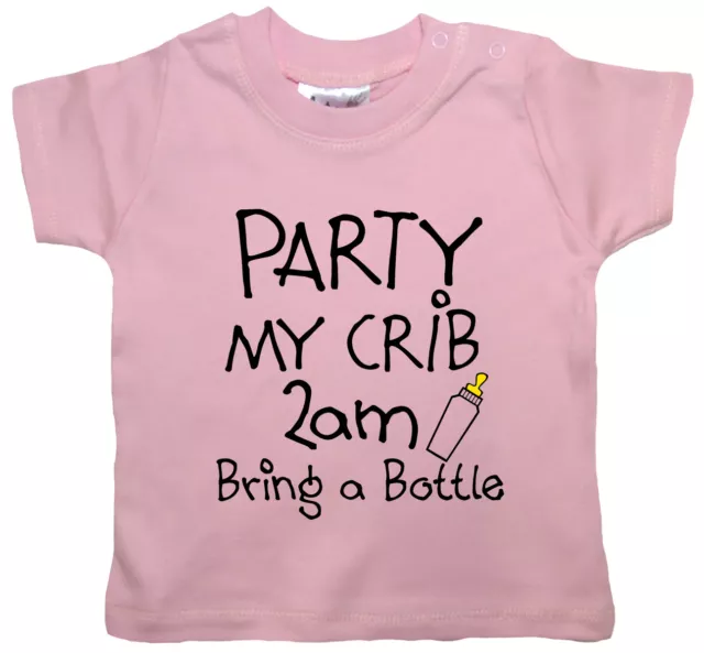 Lustiges Baby T-Shirt ""Party My Crib 2 Uhr morgens Bring a Bottle"" Junge Mädchen Kleidung Geschenk