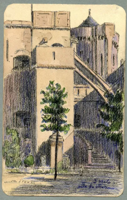 Saint-Malo, Aile du château, dessin, plume aquarelle de Charles Bétout