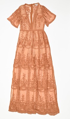 Haute Monde Orange Lace Short Sleeve Overlay Maxi Dress M Medium