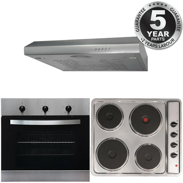 SIA 60cm Black Built-In Double Electric Oven, 70cm Gas Hob & Cooker Hood Package