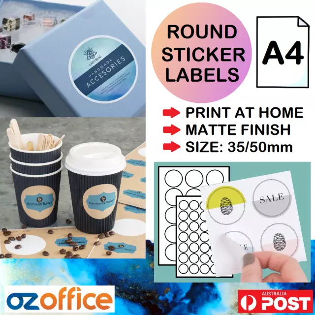 35mm 50mm Printable Round Labels A4 Circular Adhesive Stickers Coffee Labels