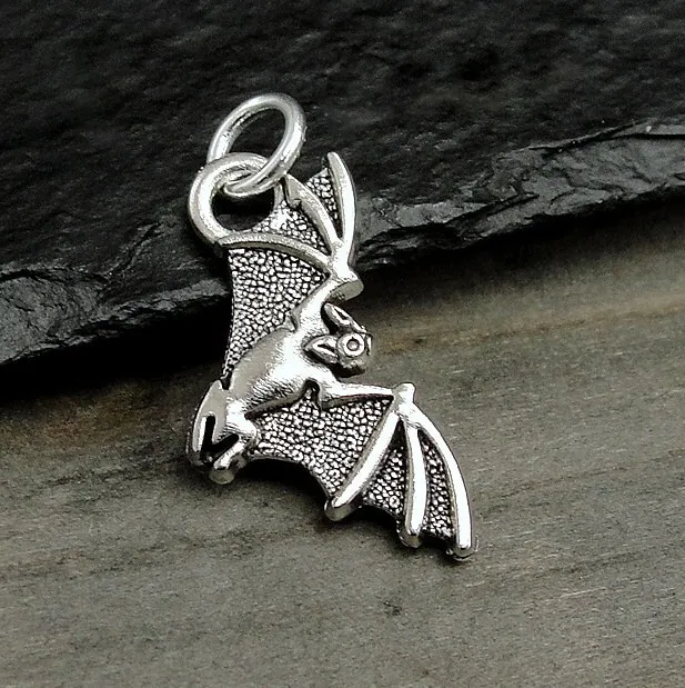 Silver Spooky Bat Charm - Vampire Bat Pendant - Halloween Charm Jewelry