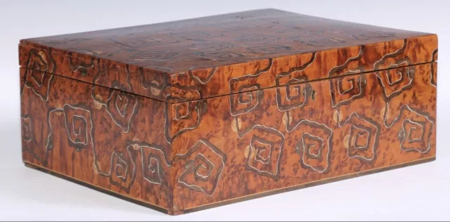 Stunning Art Deco Period Amboyna And Rosewood Marquetry Rectangular Box c.1925