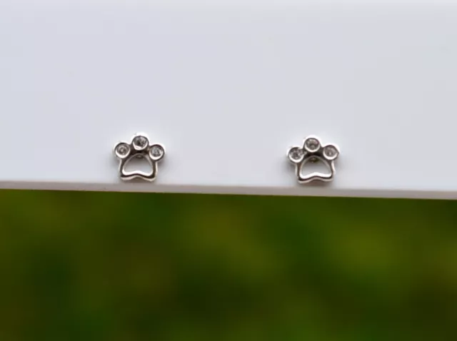 Sterling Silver CZ Paws Stud Earrings - Animal Jewellery, :Pet Jewellery
