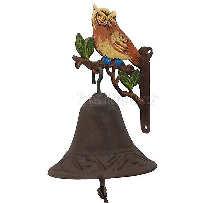 Owl On Tree Dinner Bell Cast Iron Wall Mount Antique Style Rustic Hand Painted
