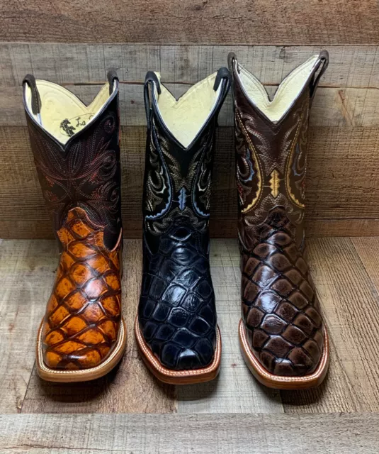 Men's Leather Cowboy Boots Ostrich Print Faux Rodeo Square Toe