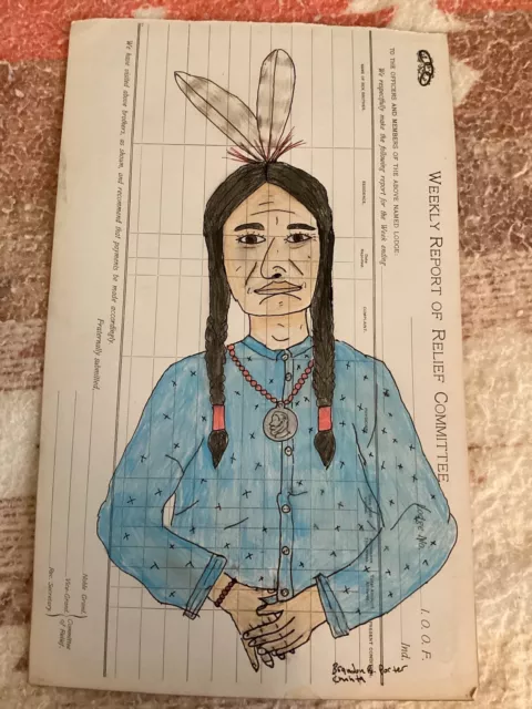 Native American Choctaw Indian Ledger Art Original Art Drawing