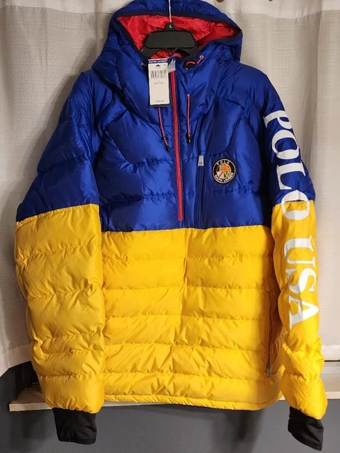 POLO USA Ralph Lauren Mens Size XXL Hooded Down Puffer Jacket Coat Yellow BLUE
