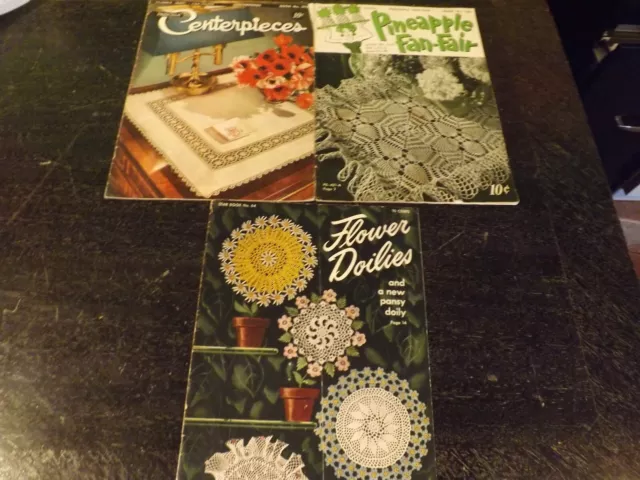 Lot 3 1950s Crochet Pattern Book PINEAPPLE FAN-FAIR Doilies by Clark's & Star