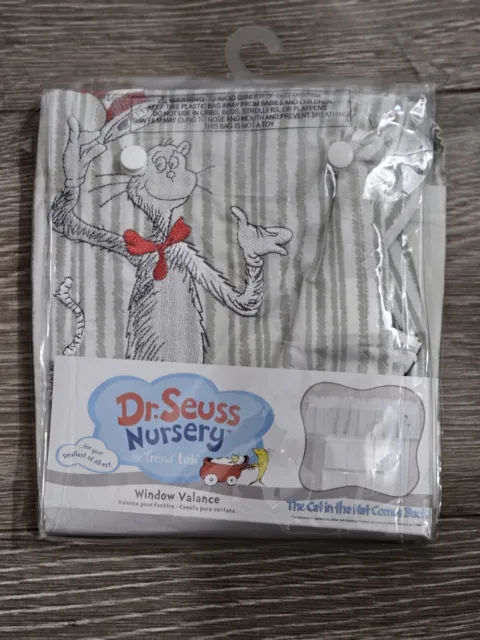 NWT Dr. Seuss Nursery THE CAT IN THE HAT Window Valance by Trend Lab Gray Stripe