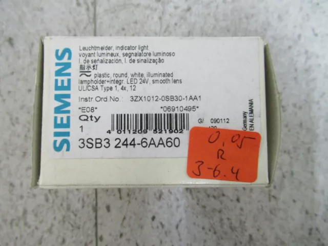 Siemens 3SB3 244-6AA960 Témoin Lumineux + 400-1PE Douille de Lampe Inutilisé 2