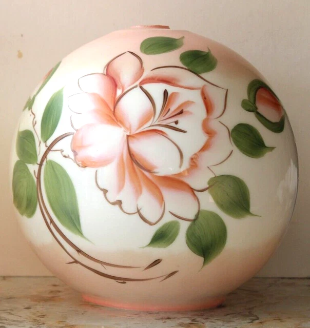 Vtg Pink Floral Gone With The Wind Lamp Shade Base Globe, 4" base, Hand Painted