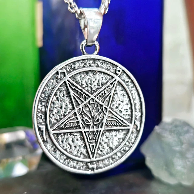 Pendentif Baphomet Satan Argenté – Collier Pentacle Ajustable – Neuf Avec étiquettes