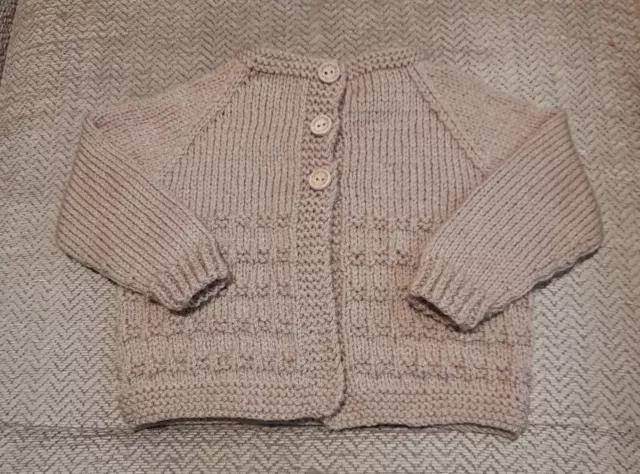 Hand knitted Baby Cardigan ~ Beige ~ 6 months