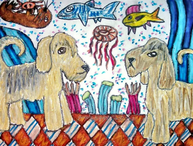 OTTERHOUND Visiting the Aquarium Dog Pop Folk Vintage Art 8 x 10 Signed Print