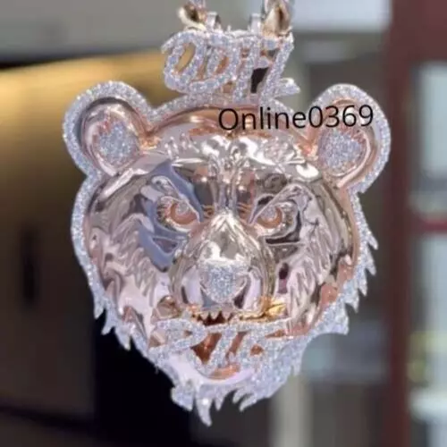 Two Tone Plated Silver Men's Unique Stylish Lion Face Pendant Genuine Moissanite