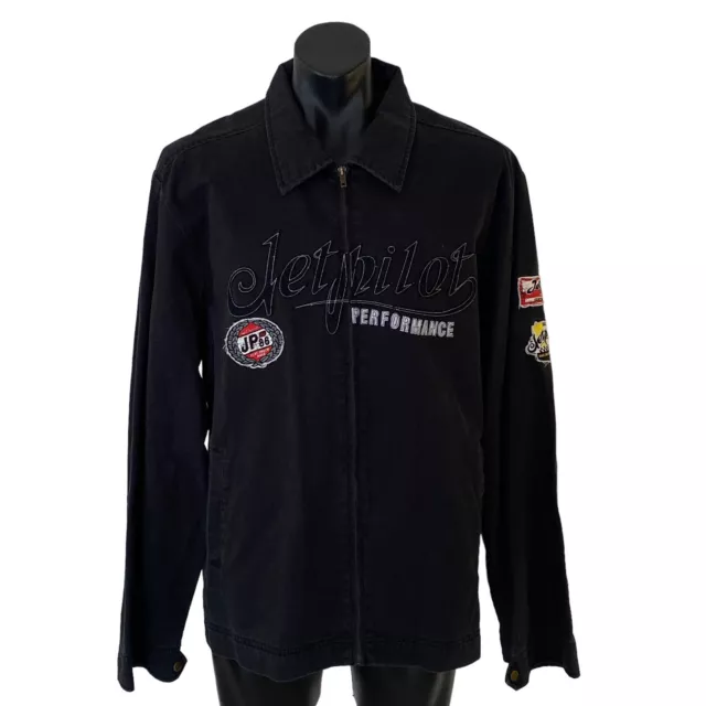 Jet Pilot Ride for Life Black Denim Jacket Full Zip Collared Cotton Men's XXL