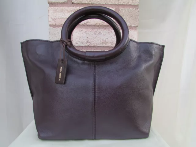 Tom Horn Collection Berthica Eggplant Purple Leather Satchel  Handbag Tote Purse