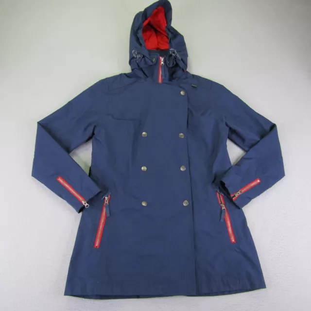 Helly Hansen Jacket Womens Medium Blue Waterproof Double Breasted Snap Rain Coat