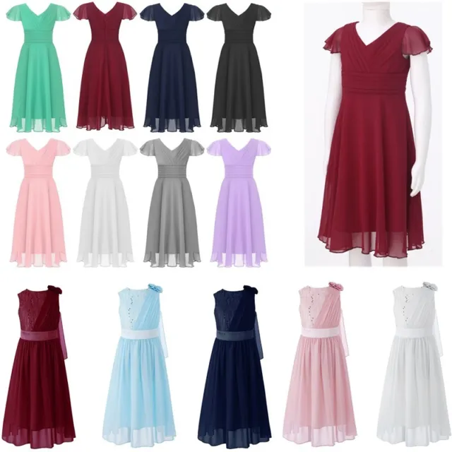 Kids Girls Chiffon Princess Dress Wedding Bridesmaid Maxi Evening Party Gowns