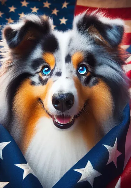 Sheltie Blue Merle Patriotic I Flag