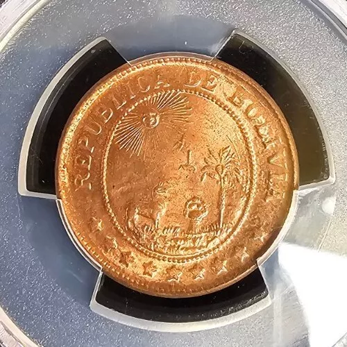 1942 bolivia 50 centavos-PCGS MS66RD-Beantown Auction