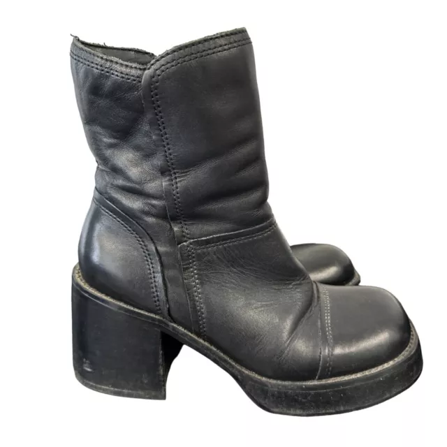 Vtg 90s Mudd Black Dalton Chunky Platform Ankle Boots Womens Size 9 Leather