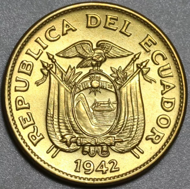 1942 Ecuador 20 Centavos GEM BU Brass Coin (21030701R)