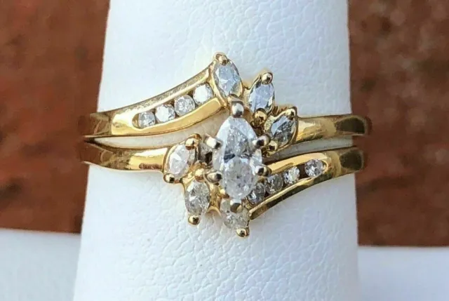 2.50 Ct Marquise Cut Diamond Bridal Matching Ring Set 14K Yellow Gold Plated