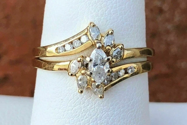 2.50 Ct Marquise Cut Diamond Bridal Matching Ring Set 14K Yellow Gold Plated
