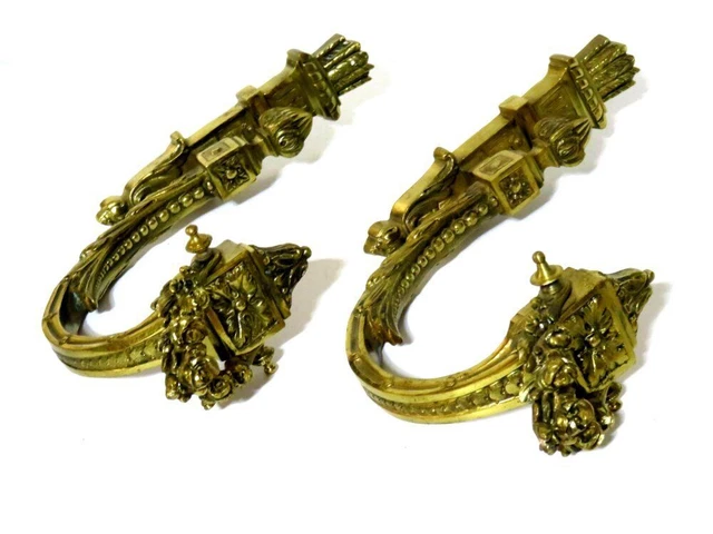 Antique Brass Curtain Tie Backs French Victorian Style Ornate Roses Vintage Pair