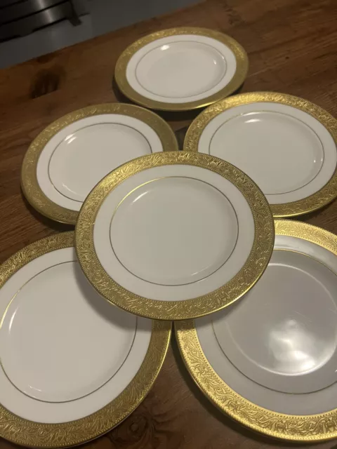 Wedgwood Ascot Fine Bone China 6 X Side Plates 6” Gold Rim Design New 1st