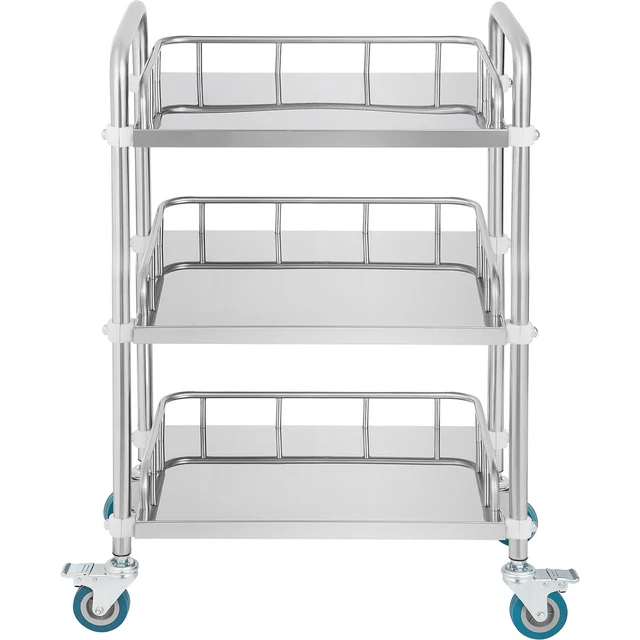 VEVOR 82-130 cm Laborwagen Gerätewagen verstellbar Medizintechnik, 45 x 35 x 4,8 cm Servierwagen Edelstahl Laborwagen Tragbar Abräumwagen DREI Röhren Struktur 4 Nylon Räder Salon Labor Krankenhaus