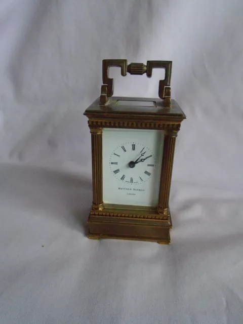 Vintage Miniature Matthew Norman Corinthian Carriage Clock + Key (3)