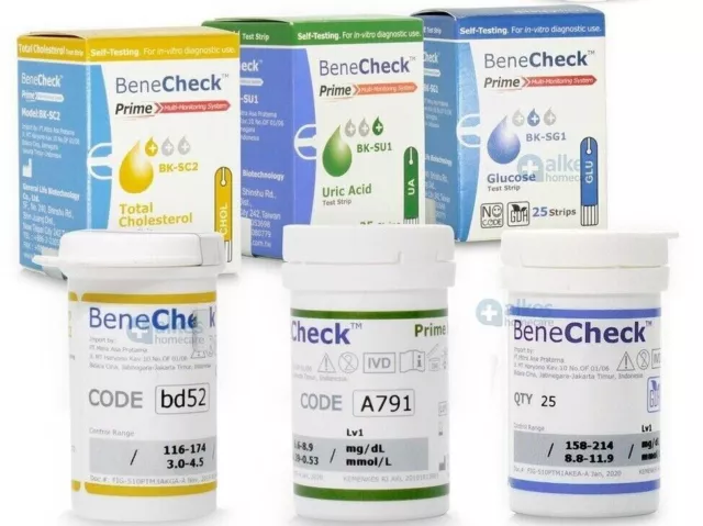 Benecheck Prime Test Strips Total Cholesterol, Uric Acid, Glucose