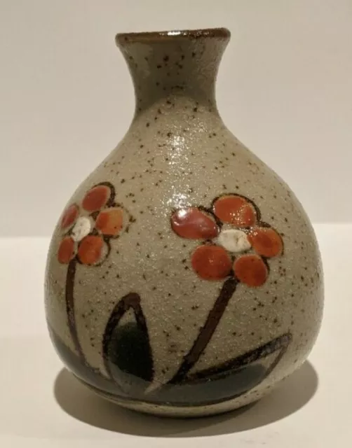 Vintage Otagiri Japan Pottery Bud Vase Hand Painted Floral Speckled Brown Orange