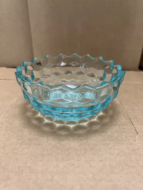 Vintage Light Blue Fostoria American Cubist Glass Candy Dish Bowl Decor MCM