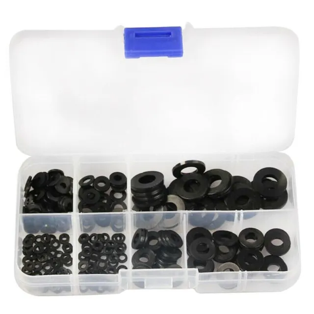 250 Stück schwarz Kunststoff flacher Ring Waschmaschine Sortiment Kit M2 bis M8