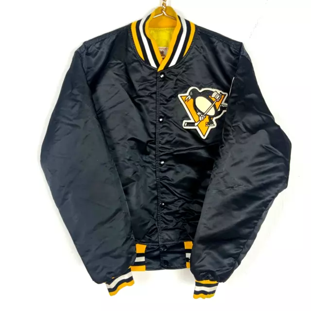 Vintage Pittsburgh Penguins Starter Satin Jacket Large Black  Snap Button Nhl