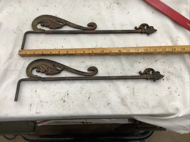 2 Vintage Victorian Swing Arm Curtain Rods Cast Iron Tip 1920s Art Deco