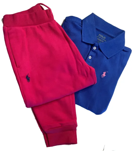 T-shirt polo ragazza Ralph Lauren set pantaloni jogger rosa blu età 7