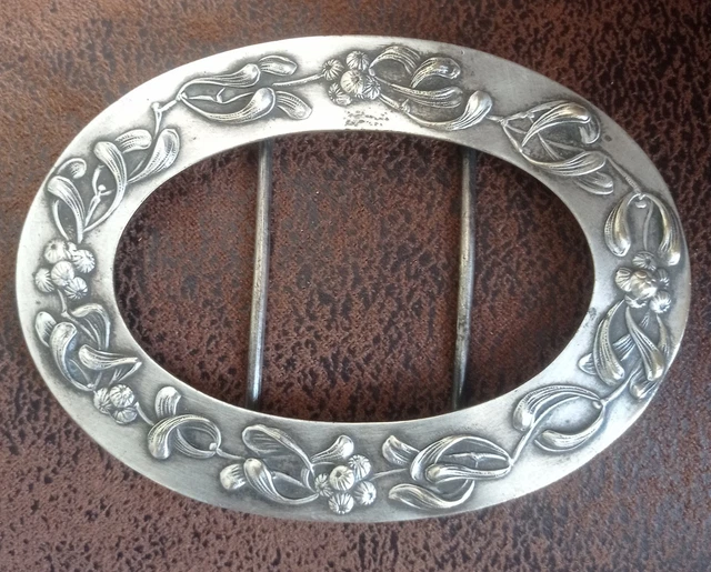 Ancienne Boucle De Ceinture Art Déco Métal Argenté Et Strass - Créateur