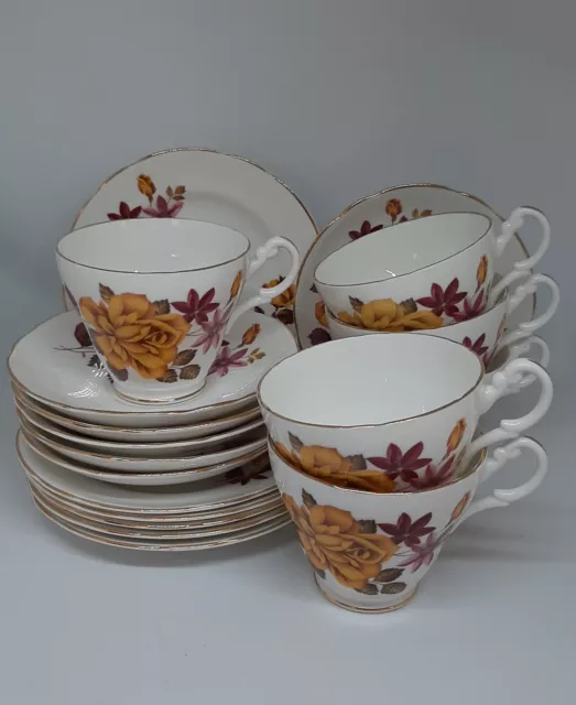 Royal Ascot Yellow Rose Tea Sea 18 Pc Bone China Made In England 6x Pink Floral