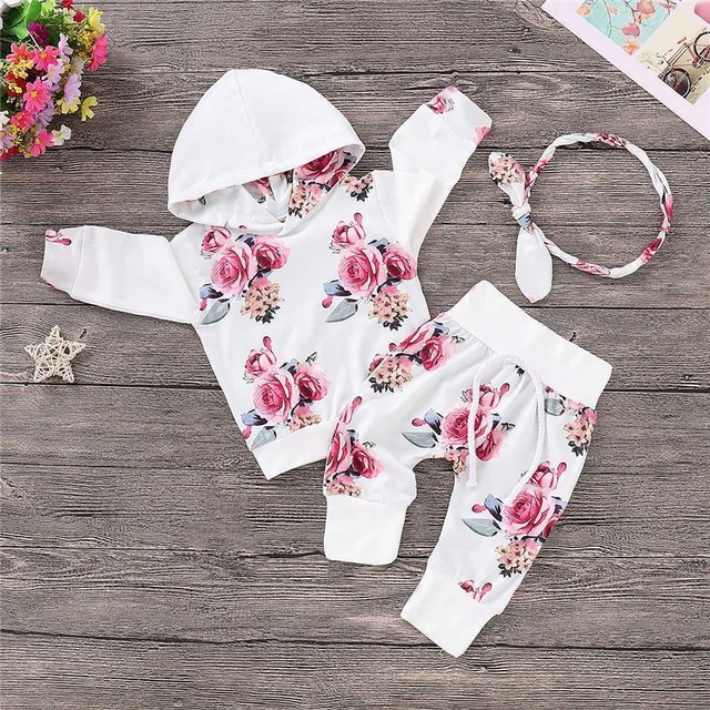 Abiti sportivi con cappuccio bambini bambine top pantaloni fascia set tuta vestiti 3